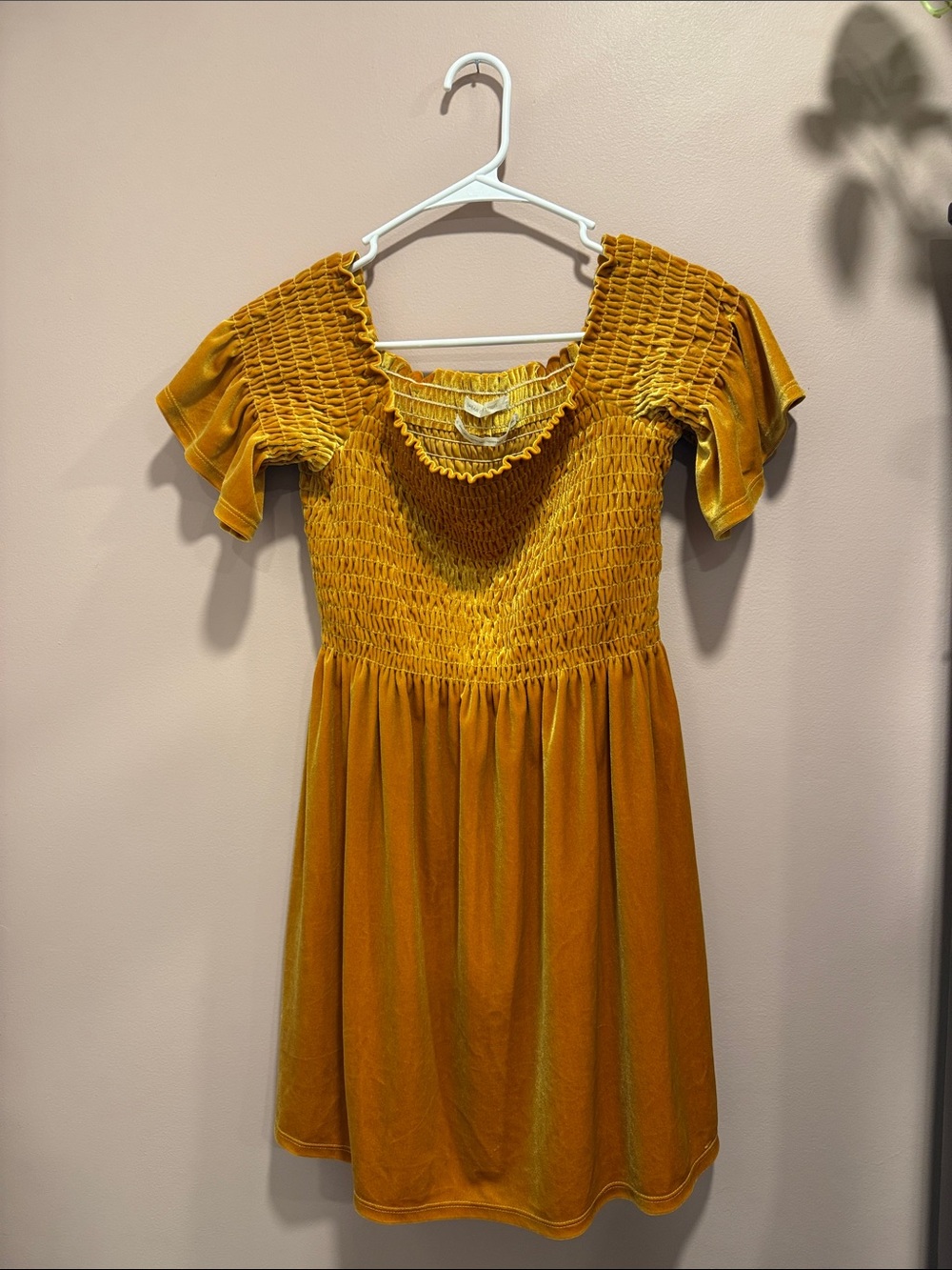Urban Outfitters Girls' Mustard Velvet Smocked Dress